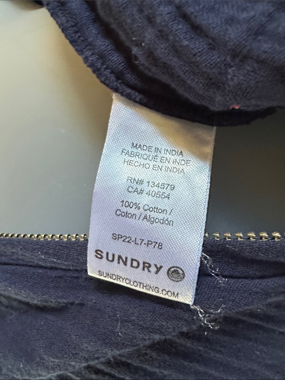 Sundry 3/4 Sleeve Tie-Waist Jumpsuit 100% Cotton Navy with Pockets Size 2 - Picture 7 of 9